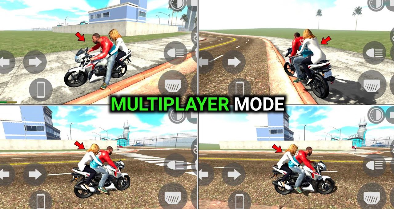 Two players riding a motorcycle together in a bright open-world game scene