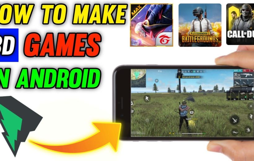 Tutorial thumbnail showing a hand holding a phone running a 3D Android shooter game