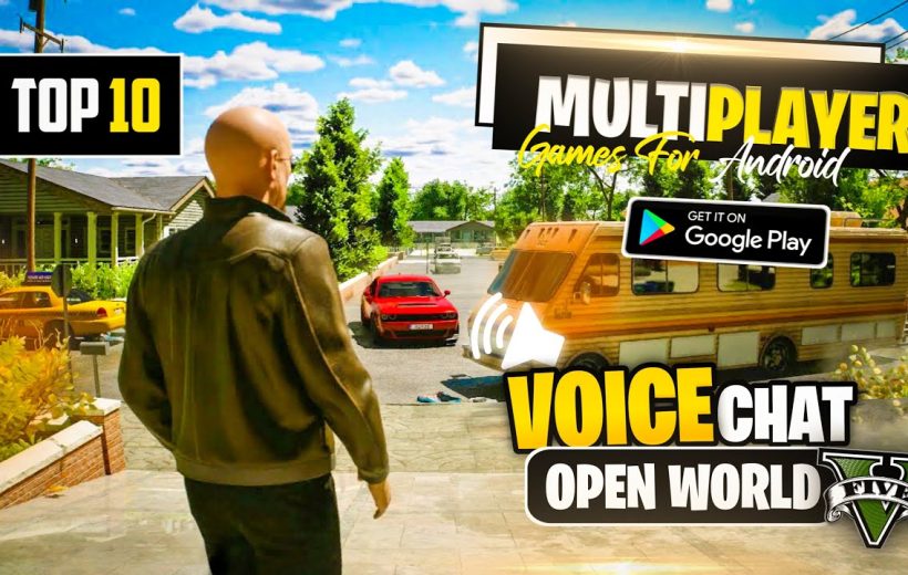 Bald character overlooking suburban street with cars, RV, and "voice chat" text overlay