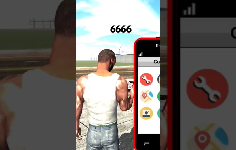 Muscular man in tank top using smartphone near road with large app overlay and number 6666