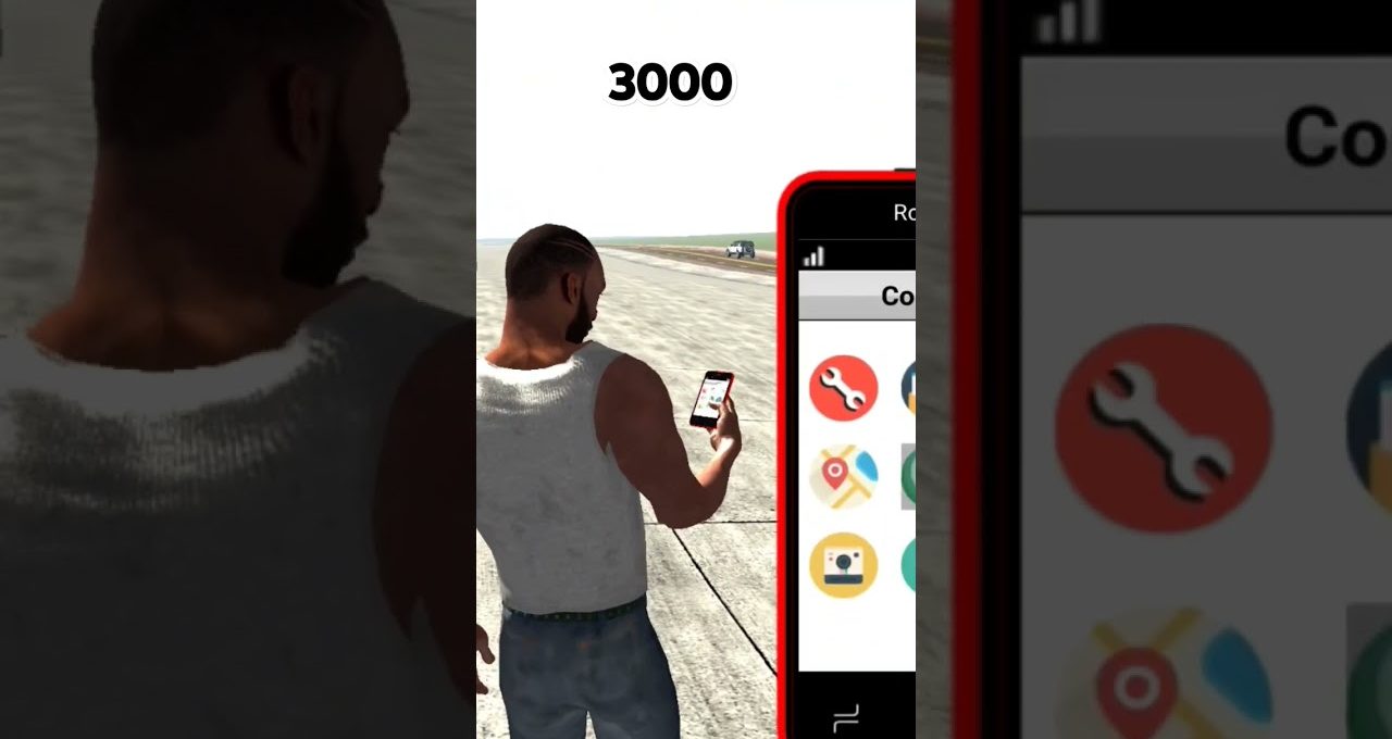 Man in tank top holding a smartphone on an empty runway with app icons visible