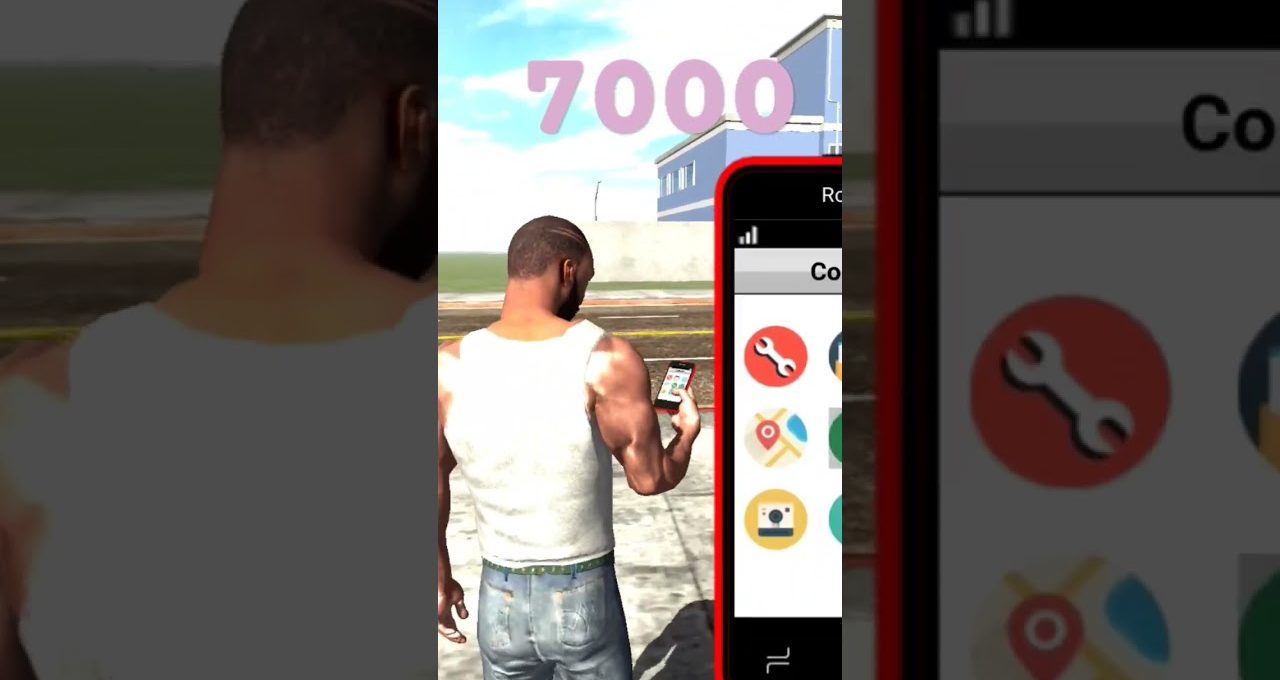 Man in tank top holding phone outdoors with app icons and "7000" text above