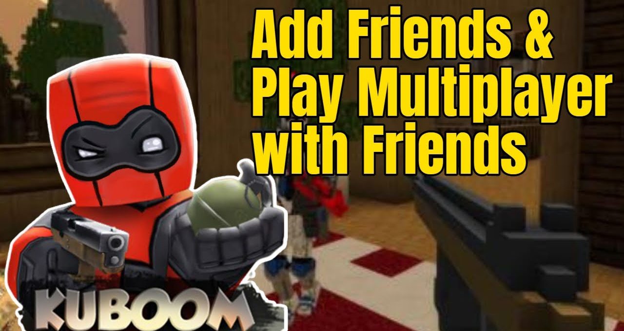 Cartoon red-masked shooter holding grenade and pistol with bold "Add Friends" text