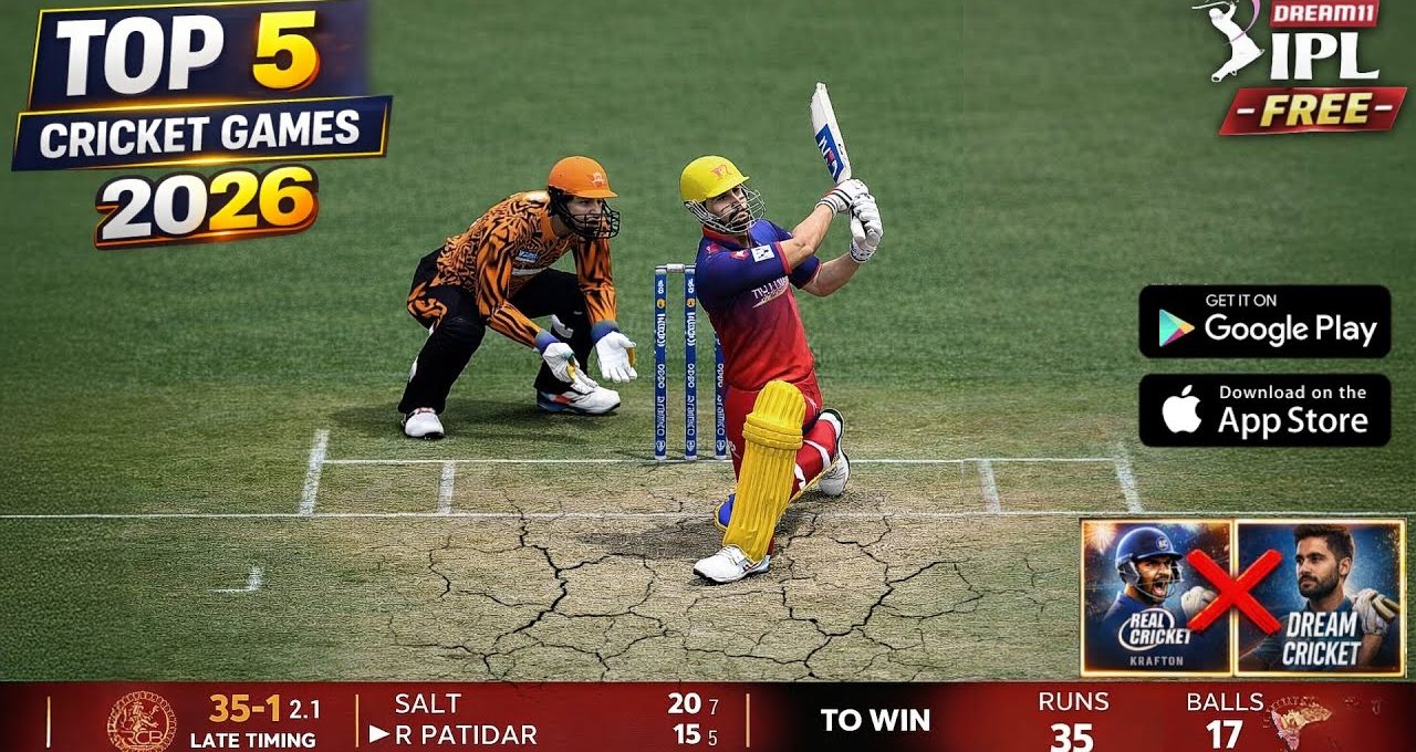 Batter in yellow helmet playing a lofted cricket shot with wicketkeeper behind