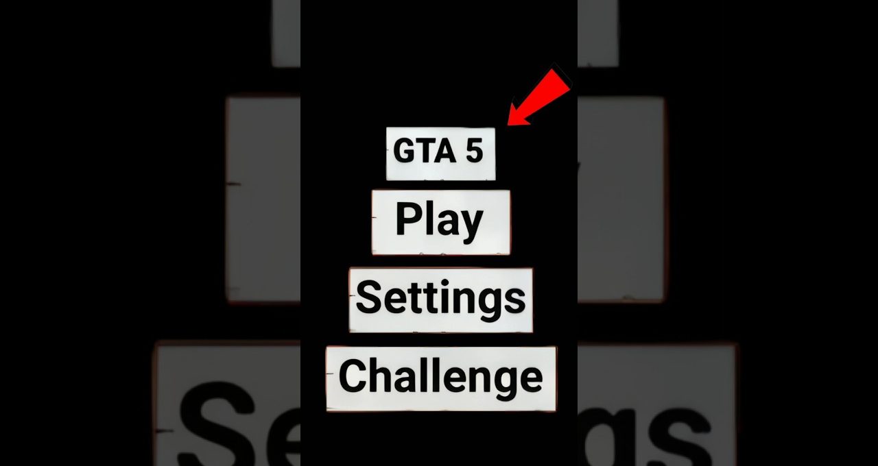 Mobile game menu with options labeled "GTA 5", "Play", "Settings", and "Challenge"