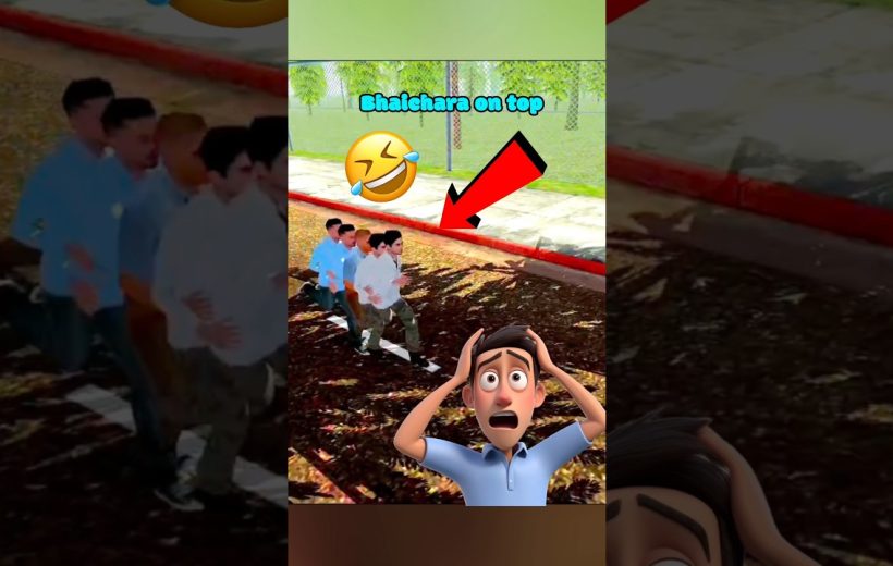 Animated crowd running along sidewalk with red arrow and shocked cartoon character foreground