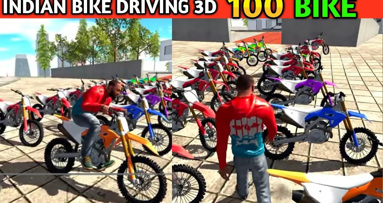 Man in red hoodie among dozens of colorful dirt bikes parked on tiled plaza