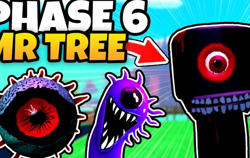 Colorful cartoon monsters with large red eyes and sharp teeth labeled "Phase 6 Mr Tree"