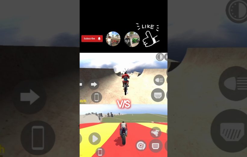 Split-screen motorcycle racing game showing two riders on dirt and colored tracks.