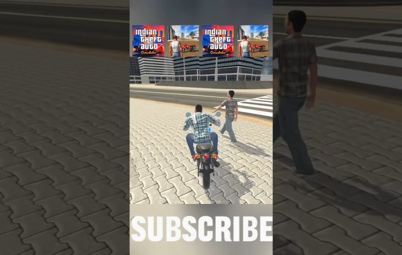 Player on motorcycle approaching a pedestrian on a city crosswalk in game scene