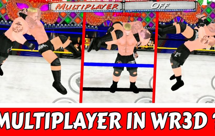 Three-panel wrestling game screenshot showing a wrestler performing a lifting slam move.