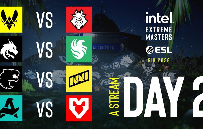Nighttime Rio esports poster showing four team matchups and Intel Extreme Masters branding