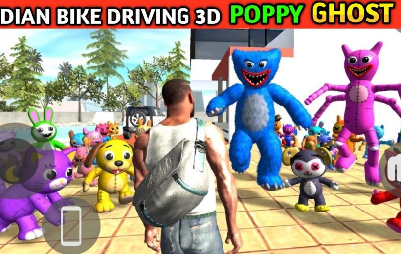 Man with backpack faces a crowd of colorful Poppy Ghost plush characters outdoors