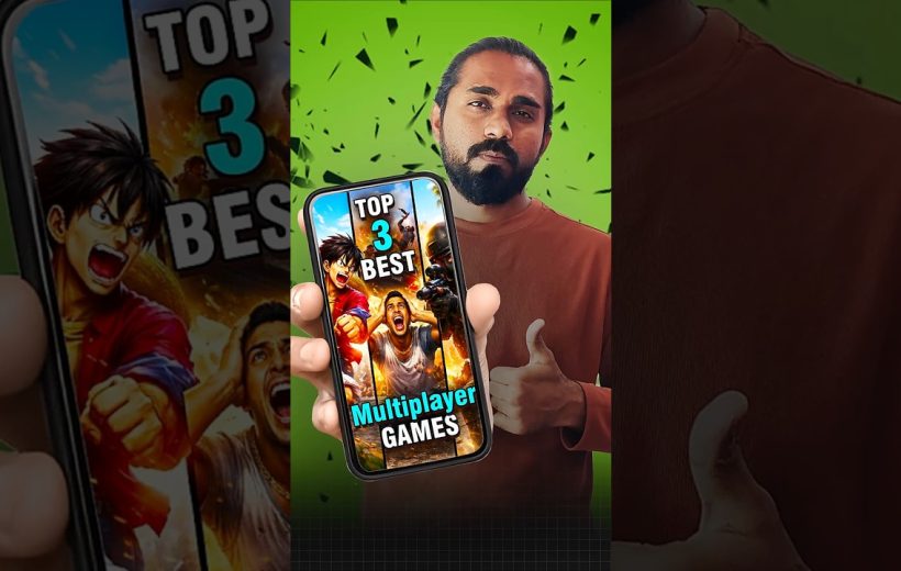 Man holding phone showing "Top 3 Best Multiplayer Games" thumbnail, giving thumbs up