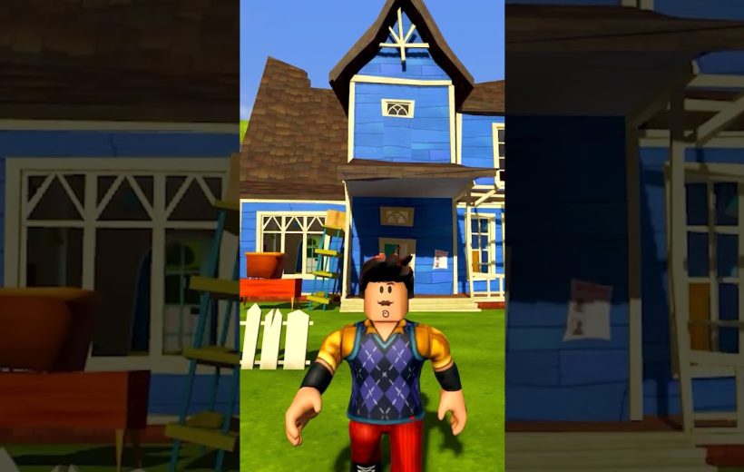 Cartoon game avatar standing in front of a blue two-story house with lawn