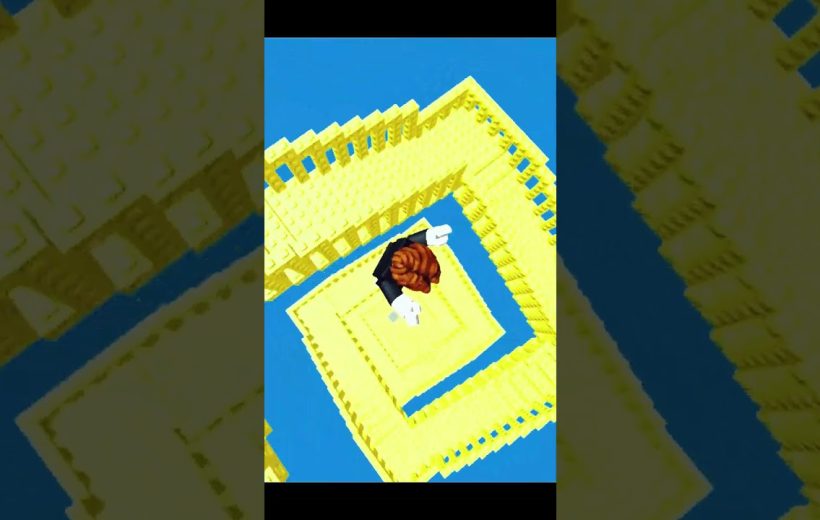 Avatar falling down a spiraling yellow block tower against a bright blue sky