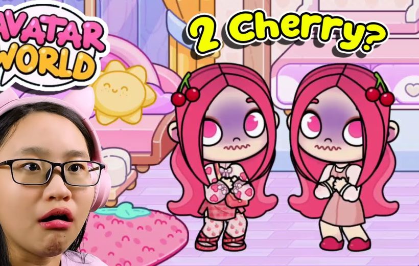 Young streamer reacting to two identical pink-haired Gacha characters with cherries hairclips