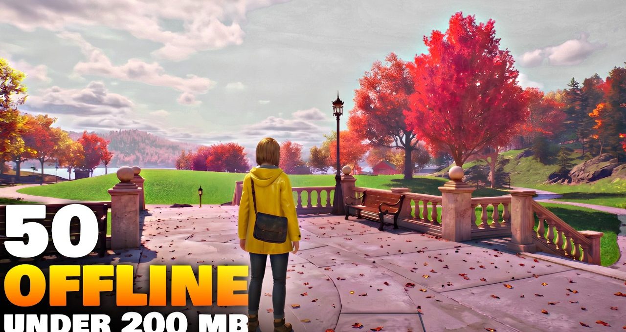 Person in yellow coat standing on park terrace with autumn trees and benches