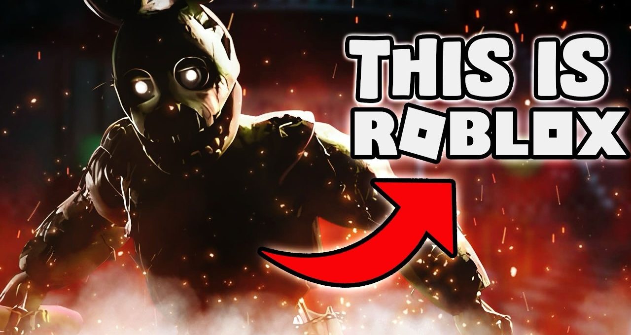 Creepy glowing-eyed animatronic in smoky red scene with bold "This is Roblox" text