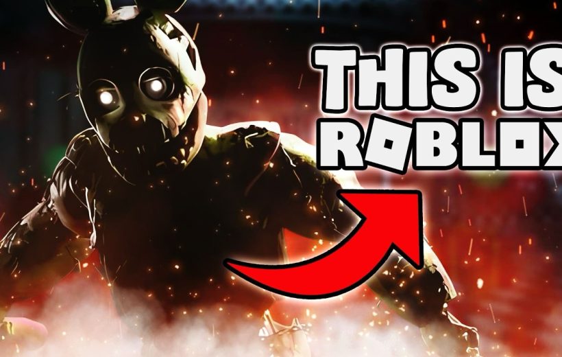 Creepy glowing-eyed animatronic in smoky red scene with bold "This is Roblox" text