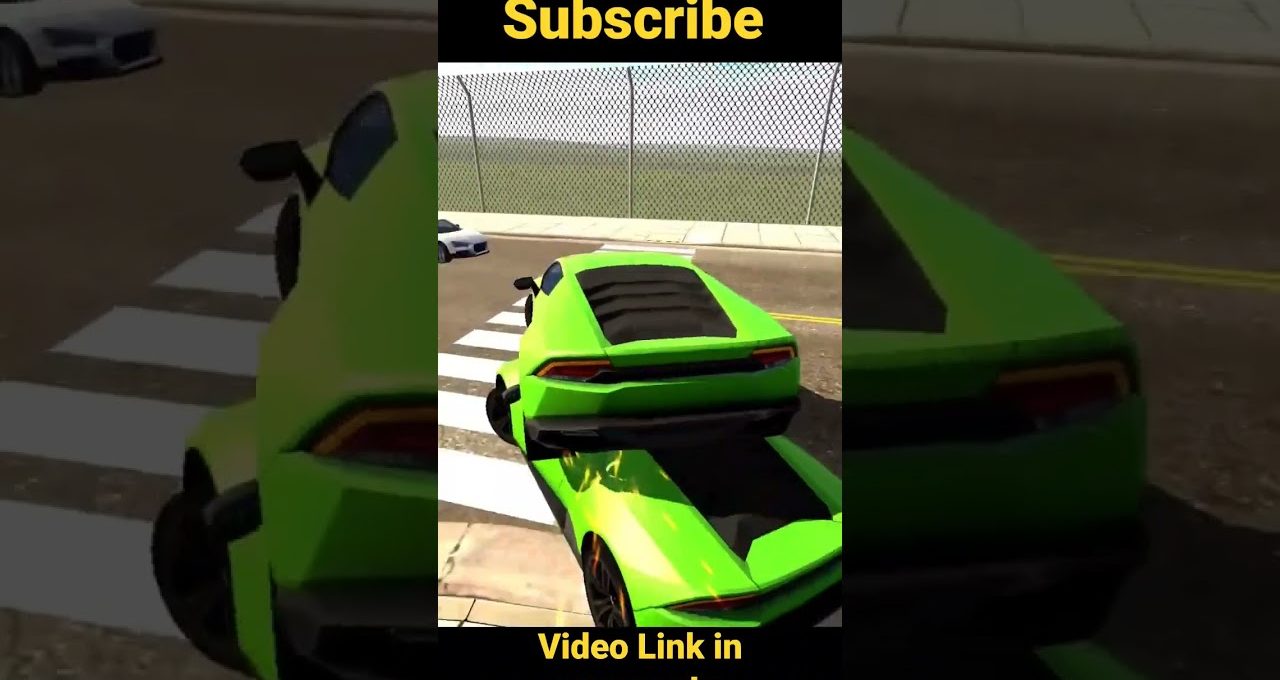 Bright green sports car stacked on top of another at a crosswalk on road