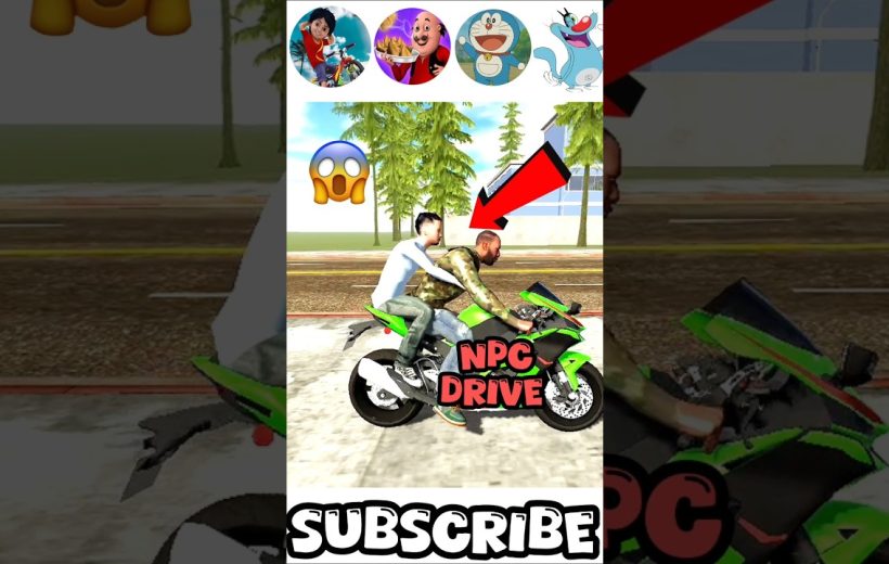 Two characters riding a green sport motorcycle with "NPC DRIVE" text overlay.