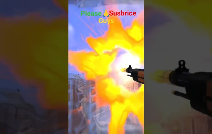 First-person view of a rifle firing with bright muzzle flash in urban environment