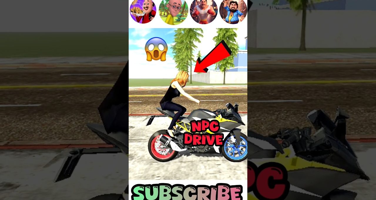 Woman riding a sport motorcycle in a city street with "NPC DRIVE" text.