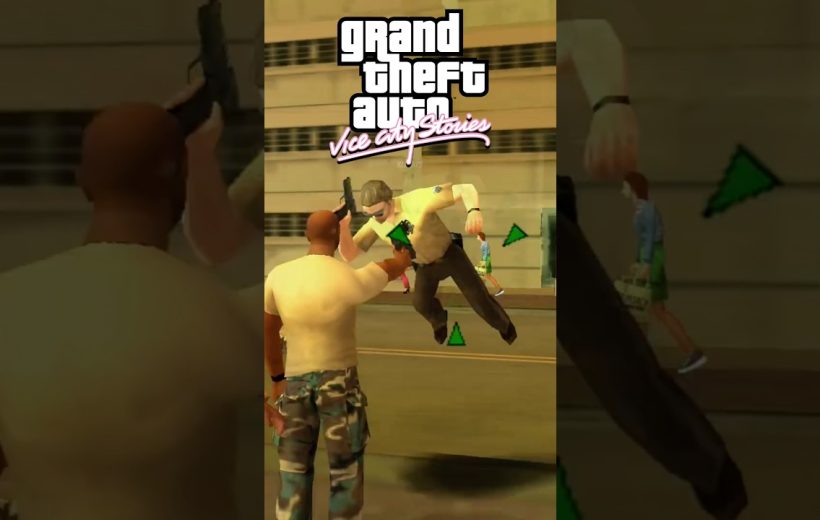 GTA Vice City Stories cover showing character confronting a leaping armed police officer.