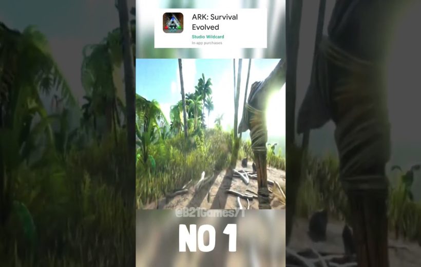 First-person view of a player walking through a tropical island in ARK survival game