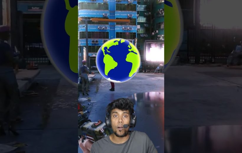 Streamer wearing headset overlays augmented globe graphic in urban outdoor construction scene