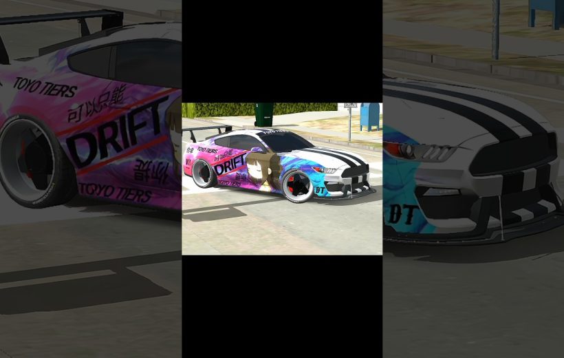 Street parked drift car with colorful anime-themed vinyl wrap and racing stripes