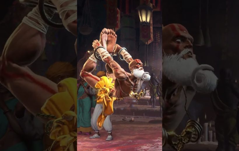 Bearded martial artist in yellow sash performing an acrobatic bound-foot kick in temple