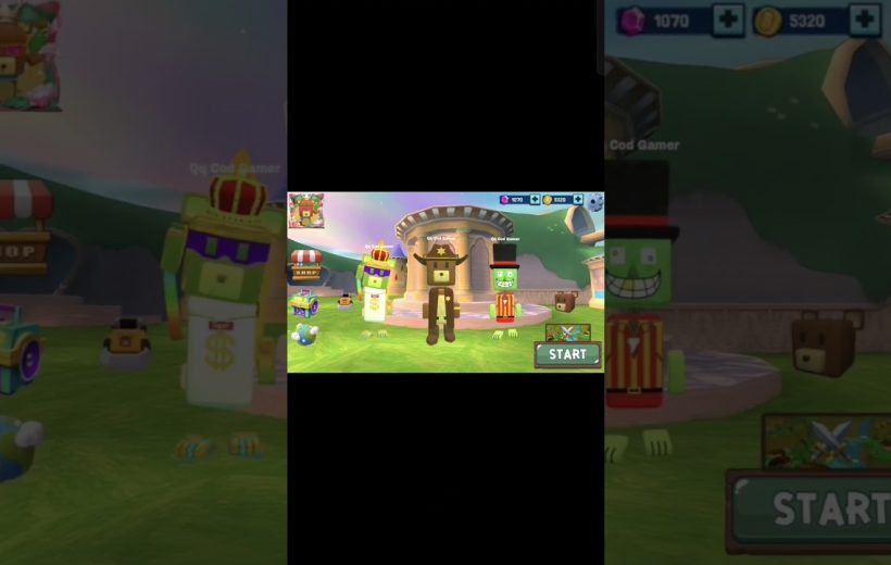Colorful game lobby showing three cartoon character avatars and a green "Start" button