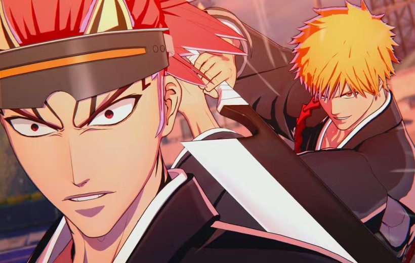 Two anime swordsmen facing off, one with red hair, one with blond hair
