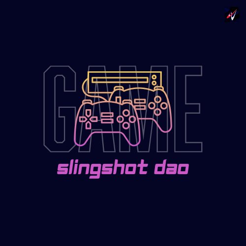 Neon outline of two game controllers over large "GAME" text with "slingshot dao" beneath