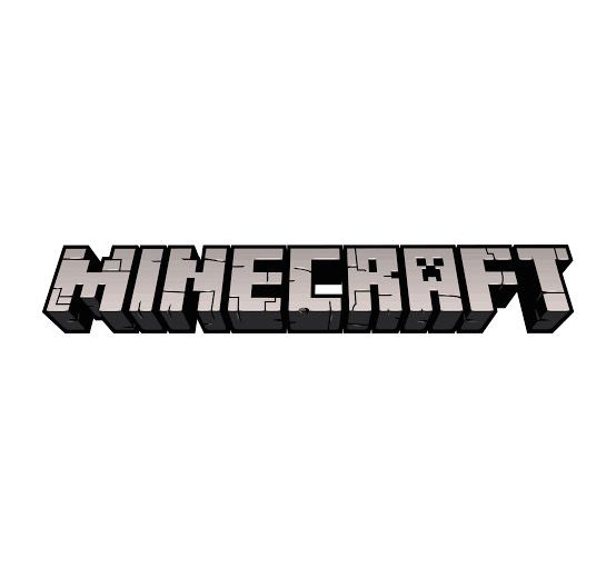 Minecraft logo in blocky 3D letters with cracked stone texture on white background