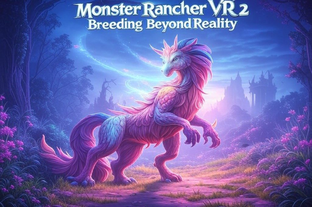Fantasy pastel-colored creature standing on a glowing forest path beneath game title text