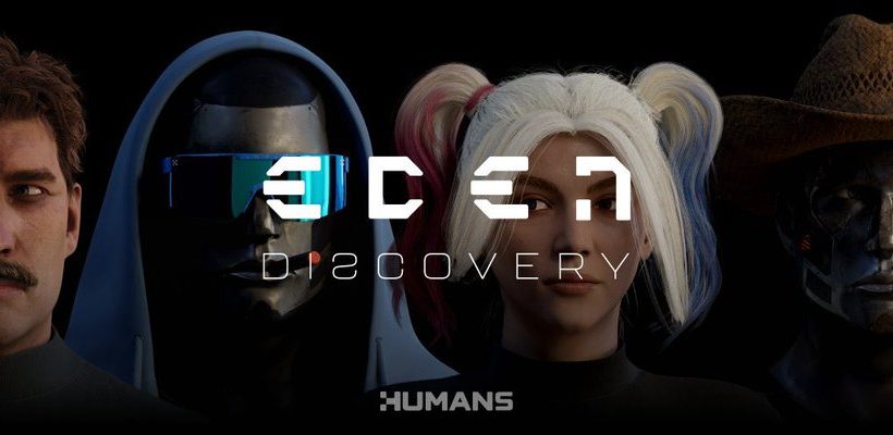 Four diverse futuristic humanoid characters lined up against black background with "Discovery" text