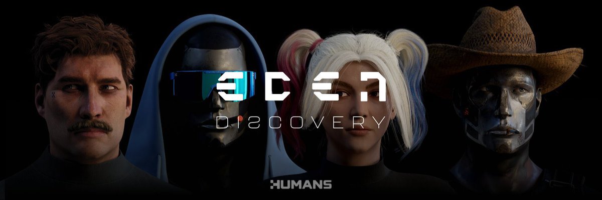 Four diverse futuristic humanoid characters lined up against black background with "Discovery" text