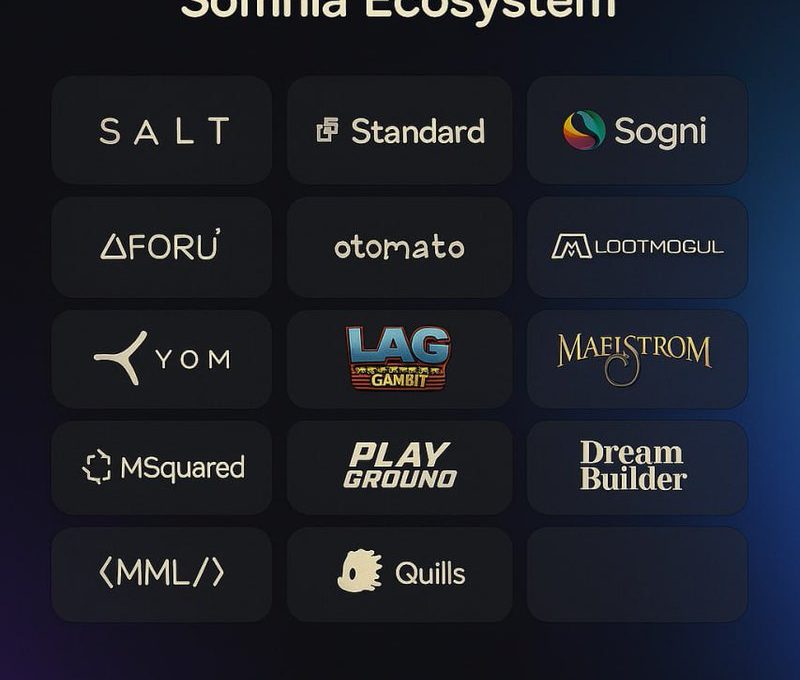 Somnia Ecosystem title with a grid of partner company logos and brand names