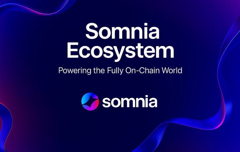 Somnia Ecosystem title and logo on dark blue background with colorful ribbon accents
