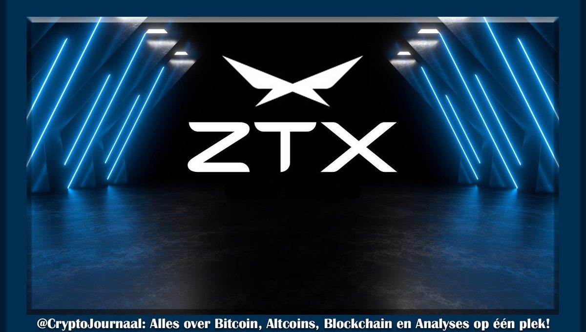 ZTX logo glowing in dark futuristic room with blue neon diagonal lights