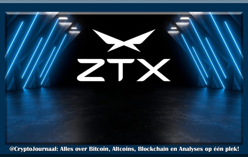 ZTX logo glowing in dark futuristic room with blue neon diagonal lights