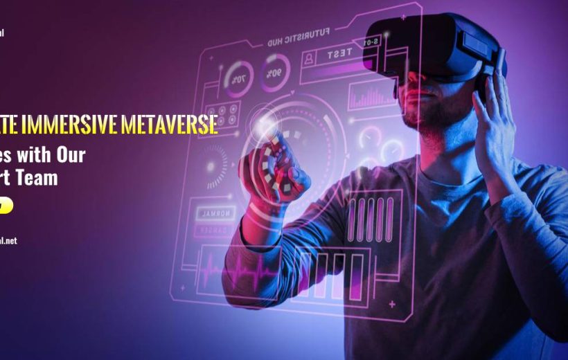 Person wearing VR headset interacting with a holographic metaverse interface and controls