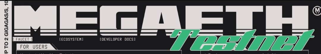 Megafeth Testnet banner with large stylized logo and green "Testnet" script across header