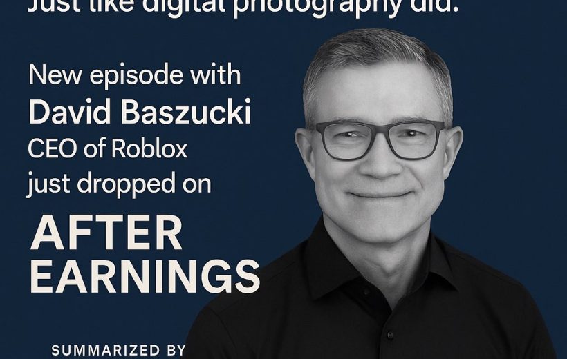 David Baszucki portrait with podcast text promoting After Earnings episode about accelerating humans.