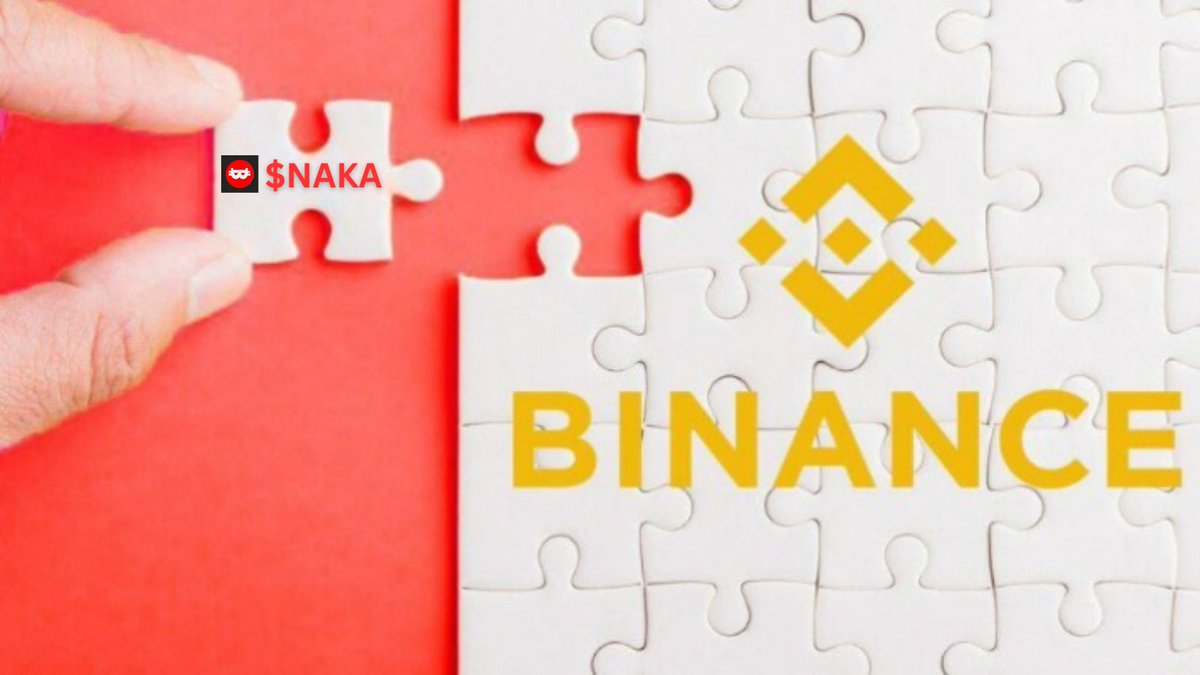 Hand inserting puzzle piece labeled $NAKA into a white puzzle showing Binance logo