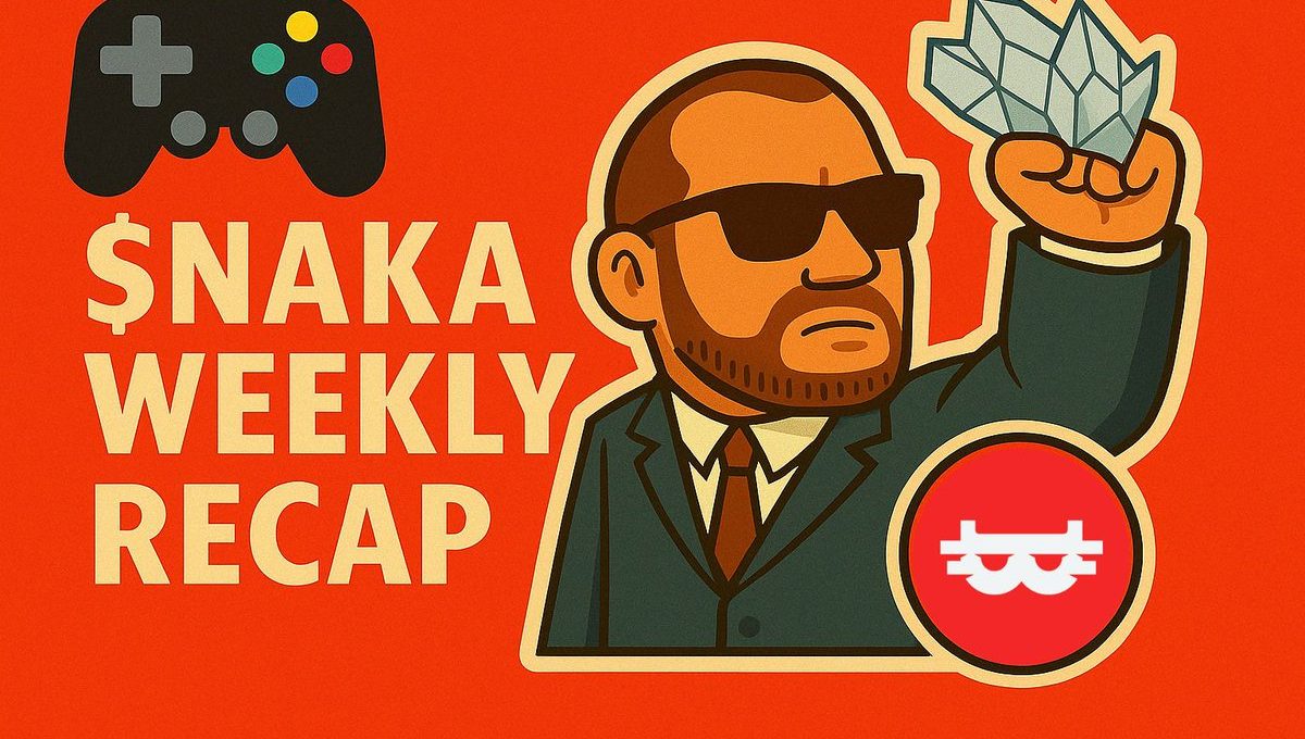 Cartoon suited man holding cash with gaming controller and "$NAKA Weekly Recap" text