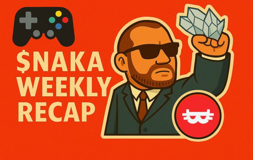 Cartoon suited man holding cash with gaming controller and "$NAKA Weekly Recap" text